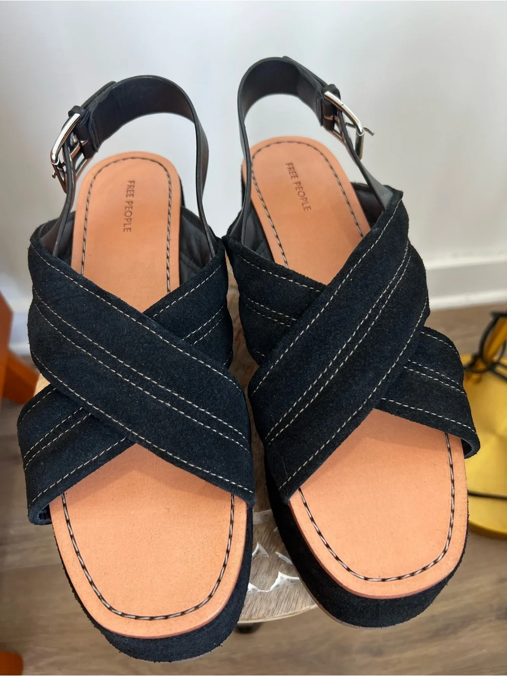 NWOB Free People Beach Black Suede Platform Sandals - Women
